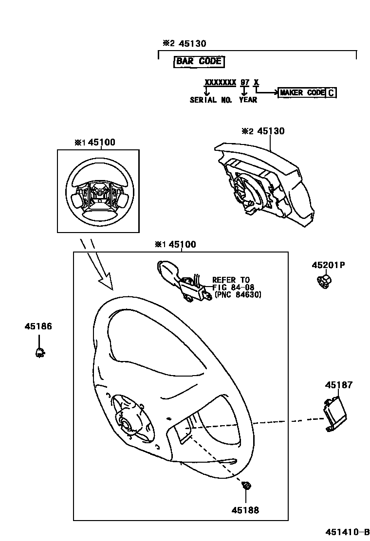 Toyota CAMRY Steering Wheel EPC diagram — 451410B
