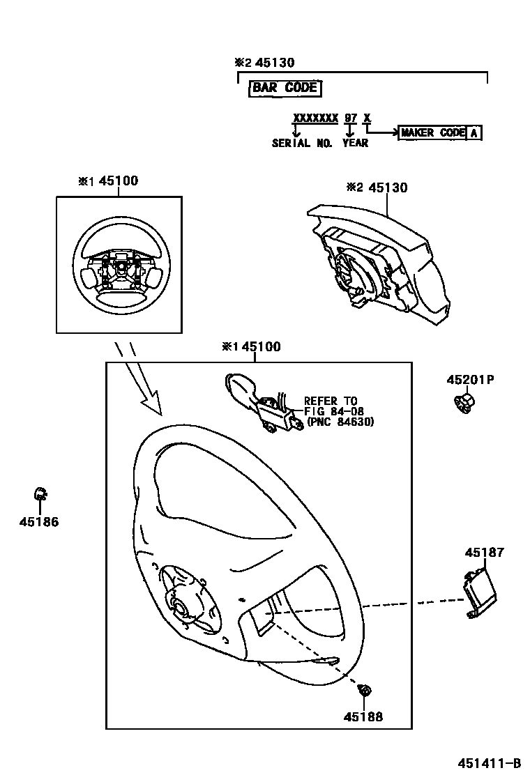Toyota CAMRY Steering Wheel EPC diagram — 451411B