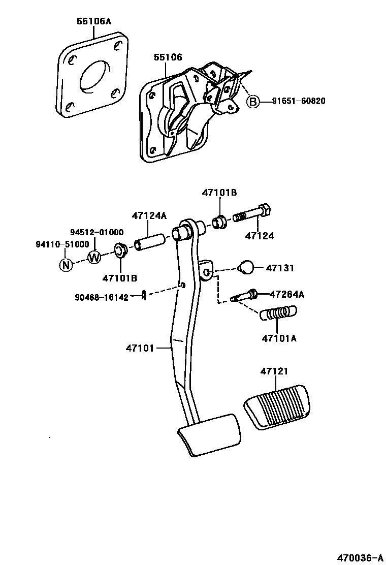 Toyota CAMRY Brake Pedal & Bracket EPC diagram — 470036A
