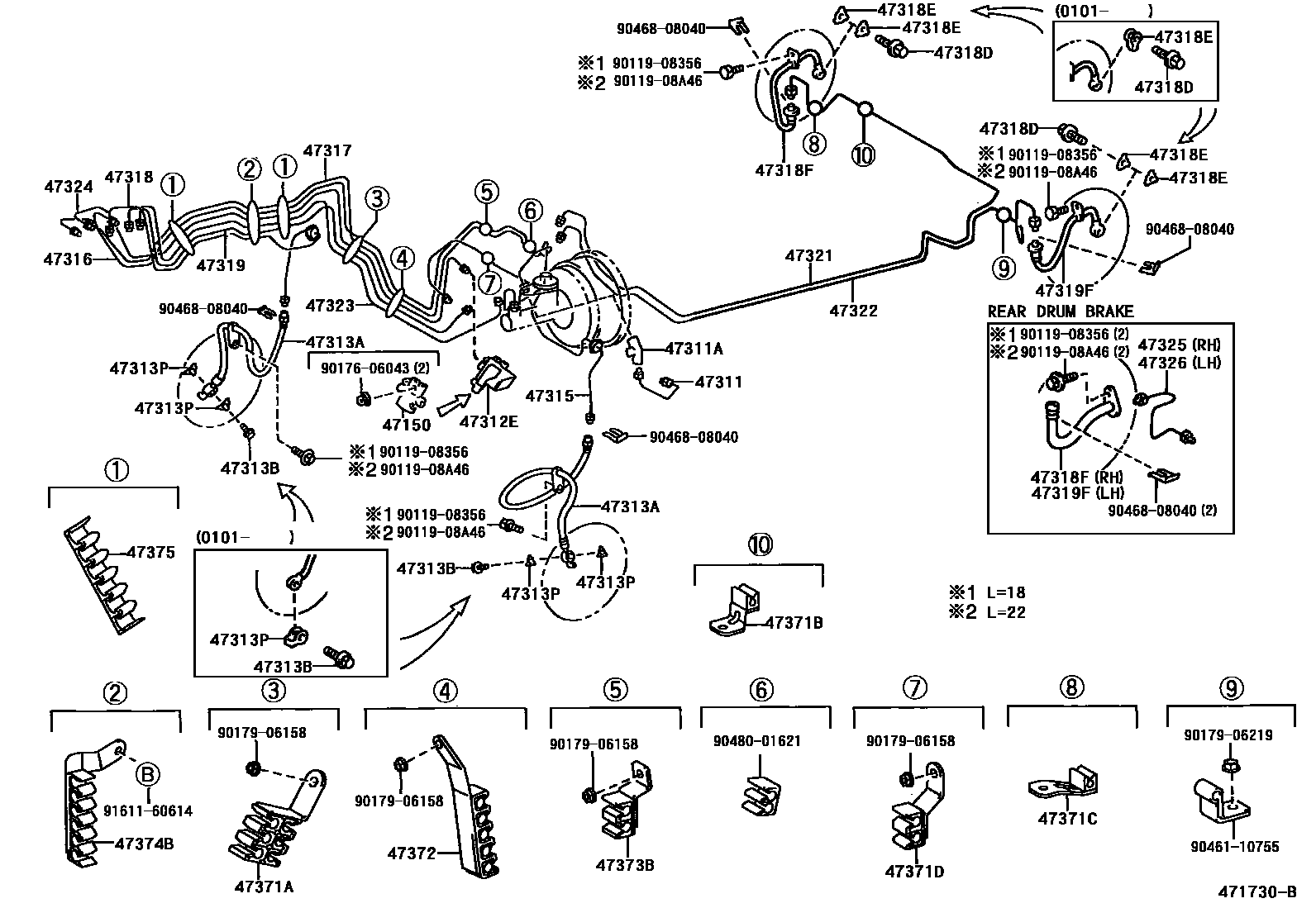 Toyota CAMRY 制动配管和卡箍 EPC diagram — 471730B