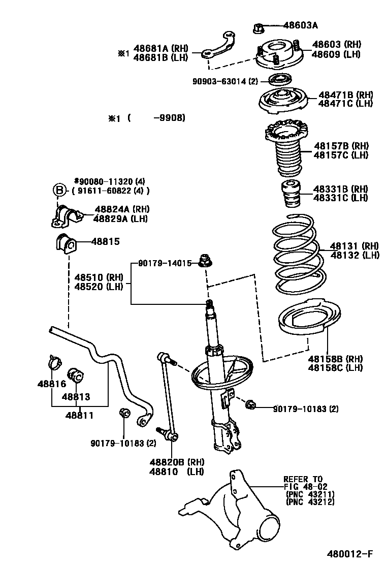 Toyota CAMRY Front Spring & Shock Absorber EPC diagram — 480012F