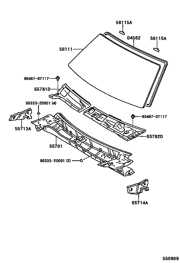Toyota CAMRY 前围板和挡风玻璃 EPC diagram — 550969