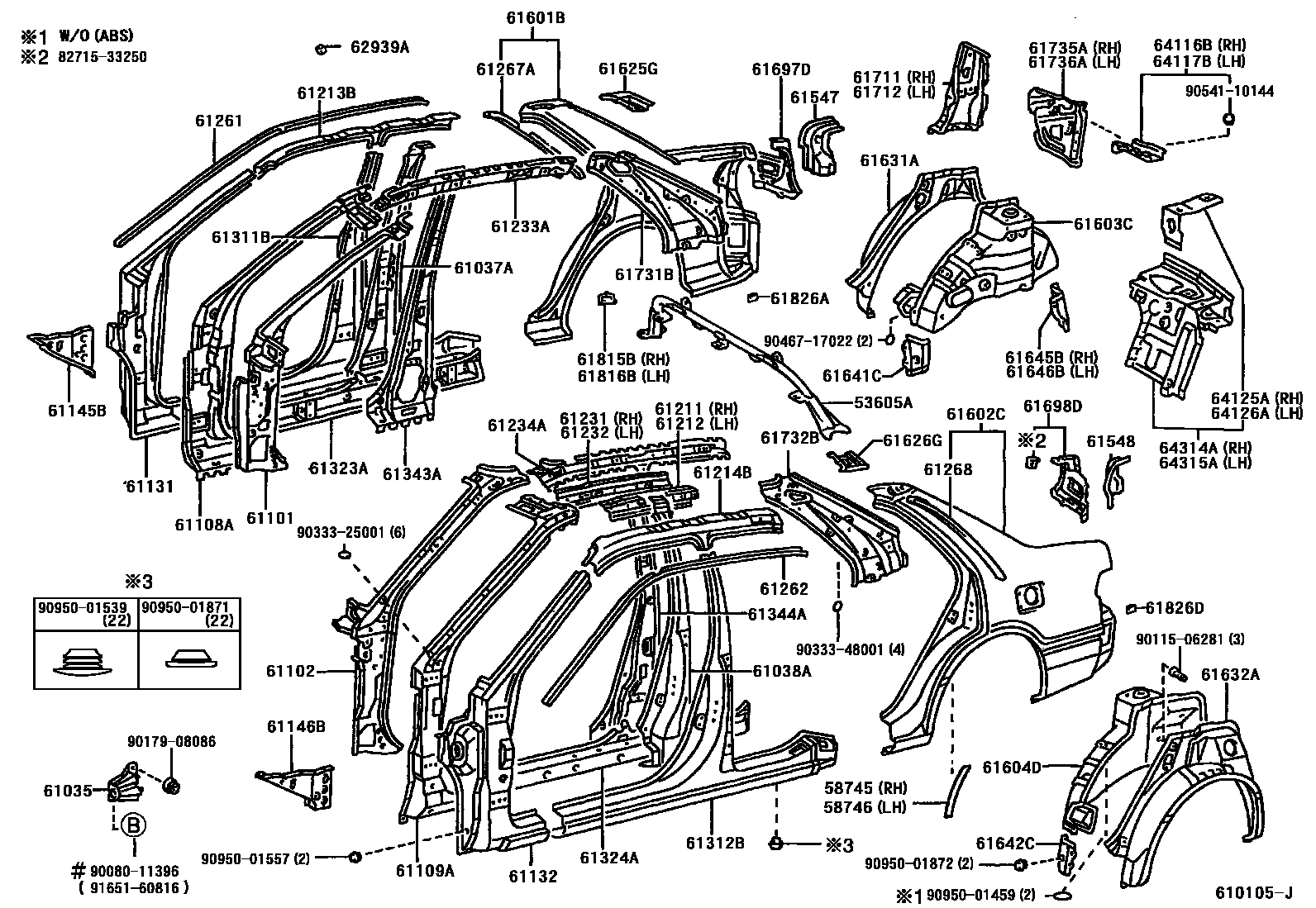 Toyota CAMRY 侧梁 EPC diagram — 610105J