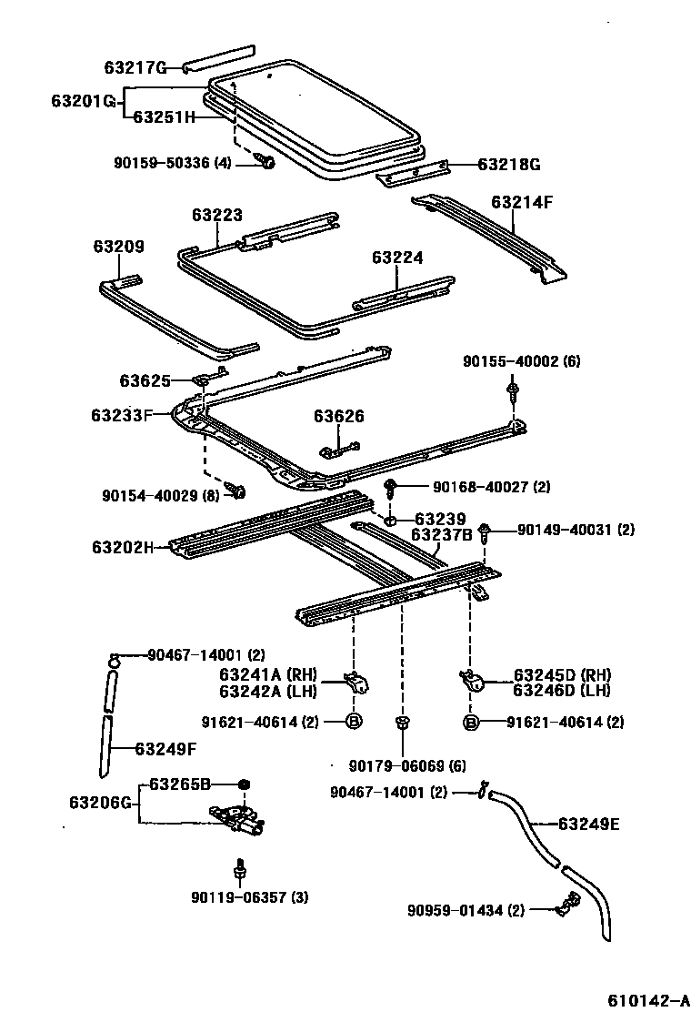 Toyota CAMRY 天窗板和背窗玻璃 EPC diagram — 610142A