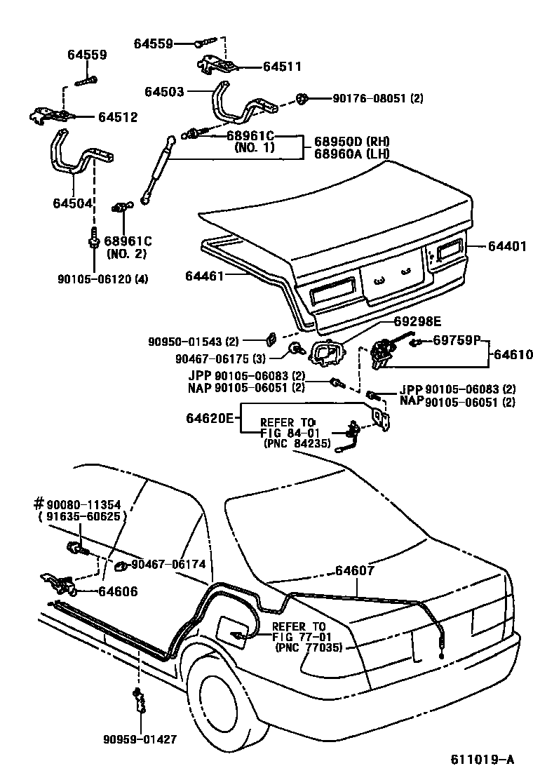 Toyota CAMRY 行李箱门和行李箱锁 EPC diagram — 611019A