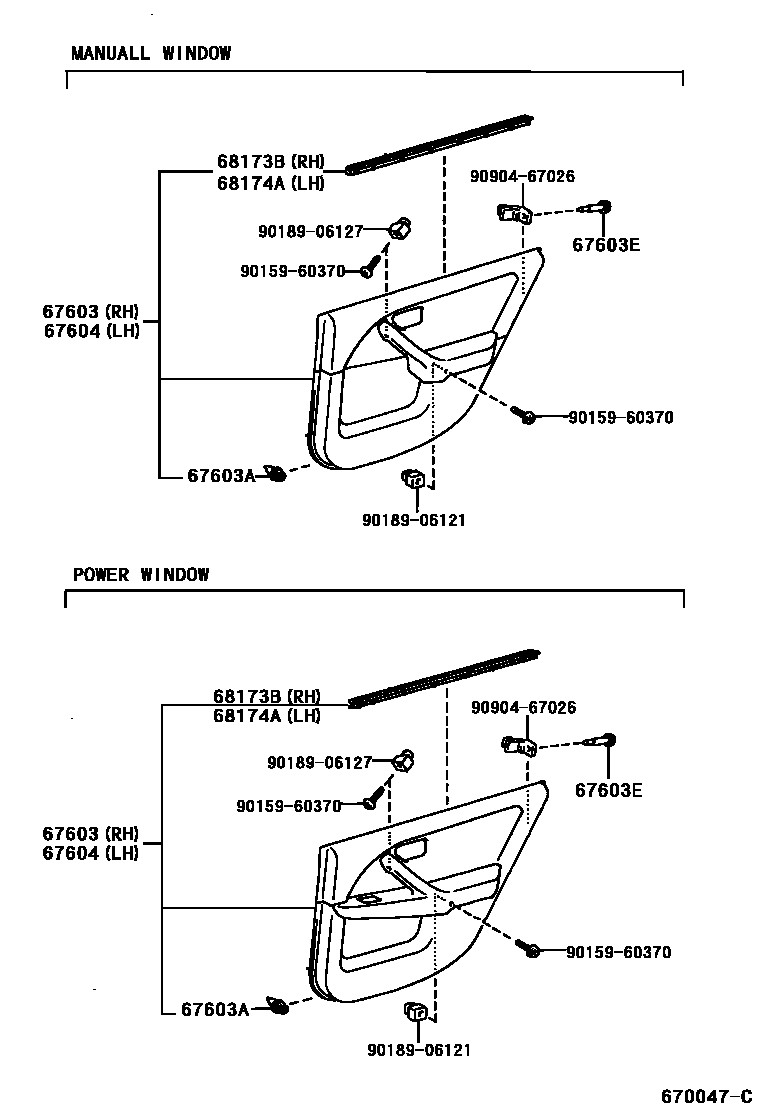 Toyota CAMRY 后门板和后门玻璃 EPC diagram — 670047C