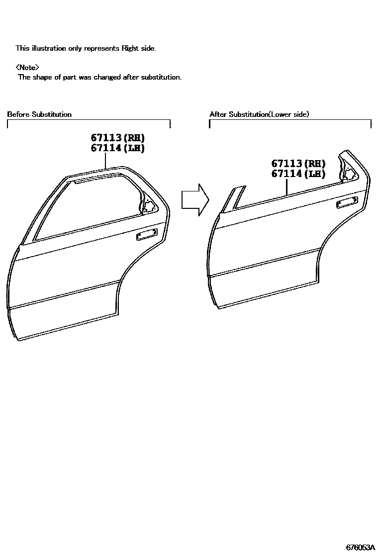Toyota CAMRY 后门板和后门玻璃 EPC diagram — 676053A