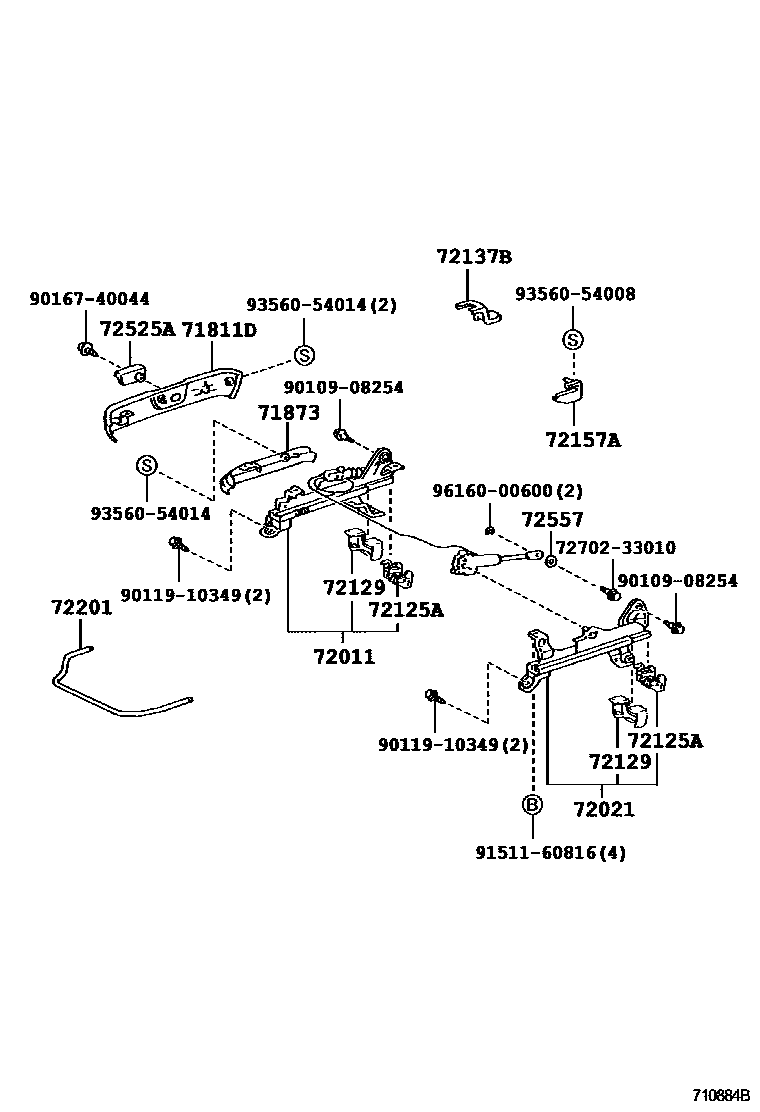 Toyota CAMRY 前排座椅和座椅滑轨 EPC diagram — 710884B