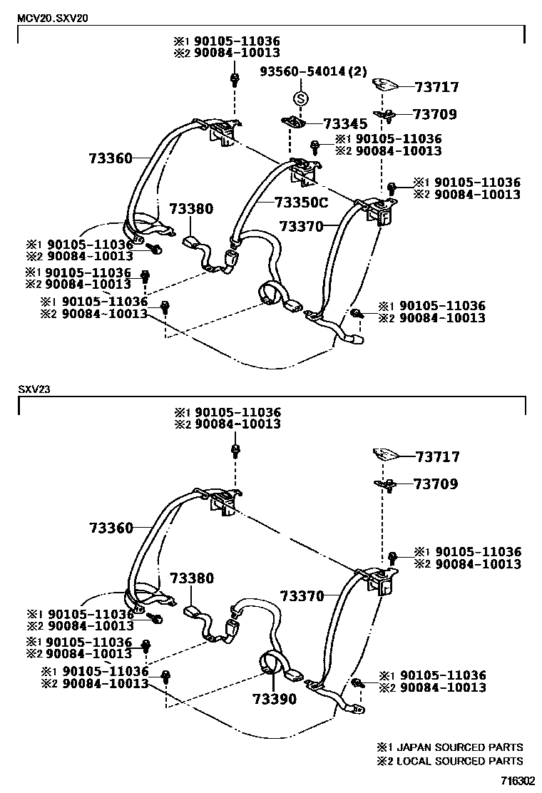 Toyota CAMRY 安全带和儿童保护座椅 EPC diagram — 716302