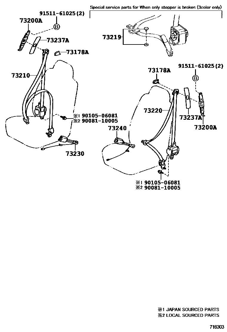 Toyota CAMRY 安全带和儿童保护座椅 EPC diagram — 716303