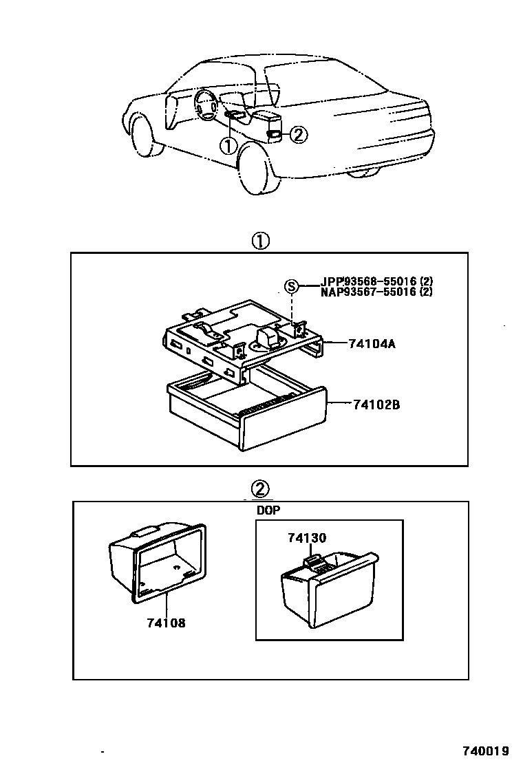 Toyota CAMRY 烟灰盒 EPC diagram — 740019