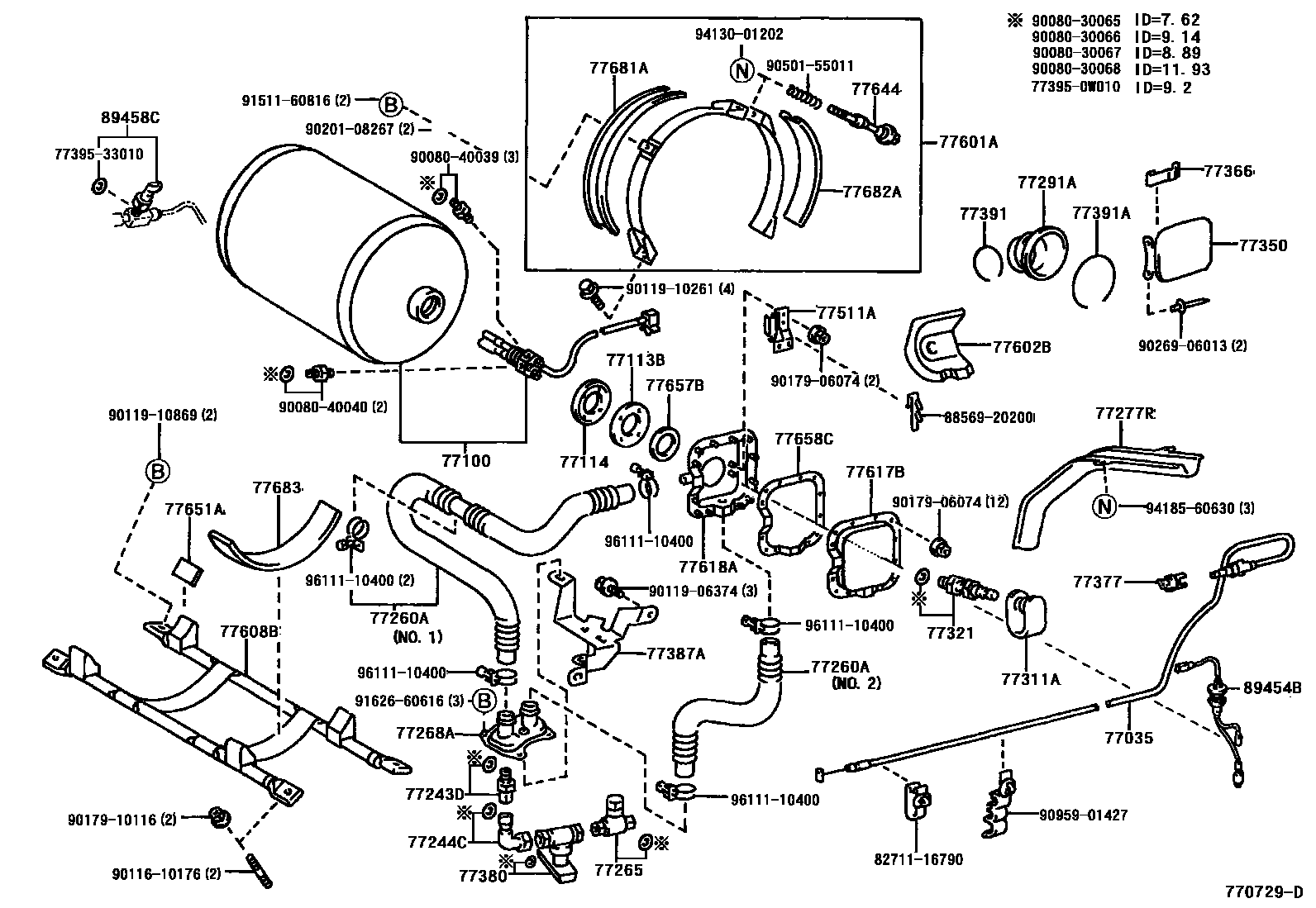 Toyota CAMRY 燃油箱和燃油管 EPC diagram — 770729D