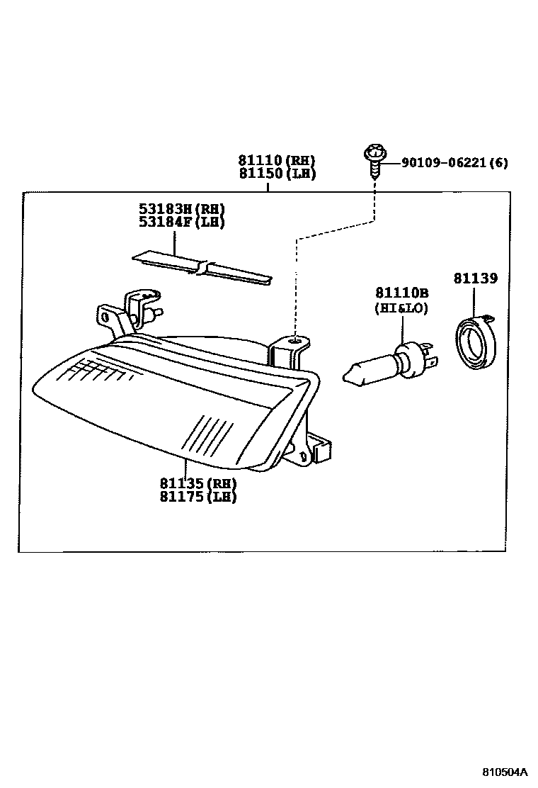 Toyota CAMRY Headlamp EPC diagram — 810504A