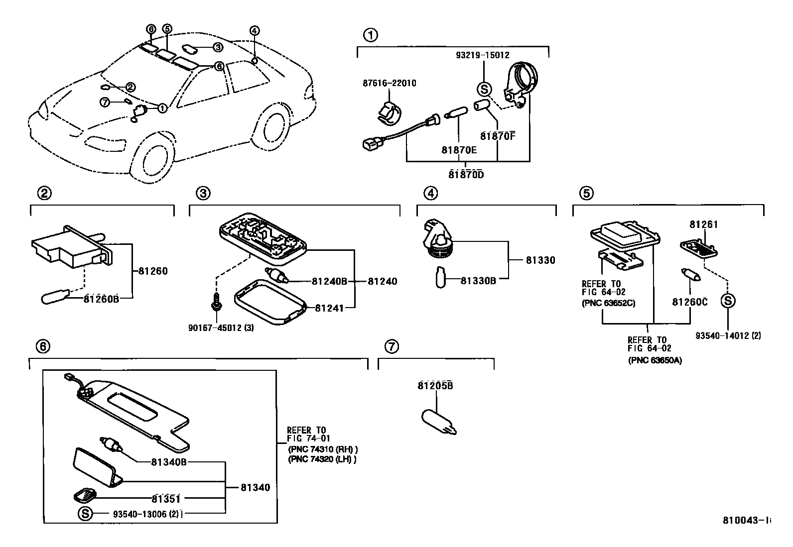 Toyota CAMRY 车内灯 EPC diagram — 810043I