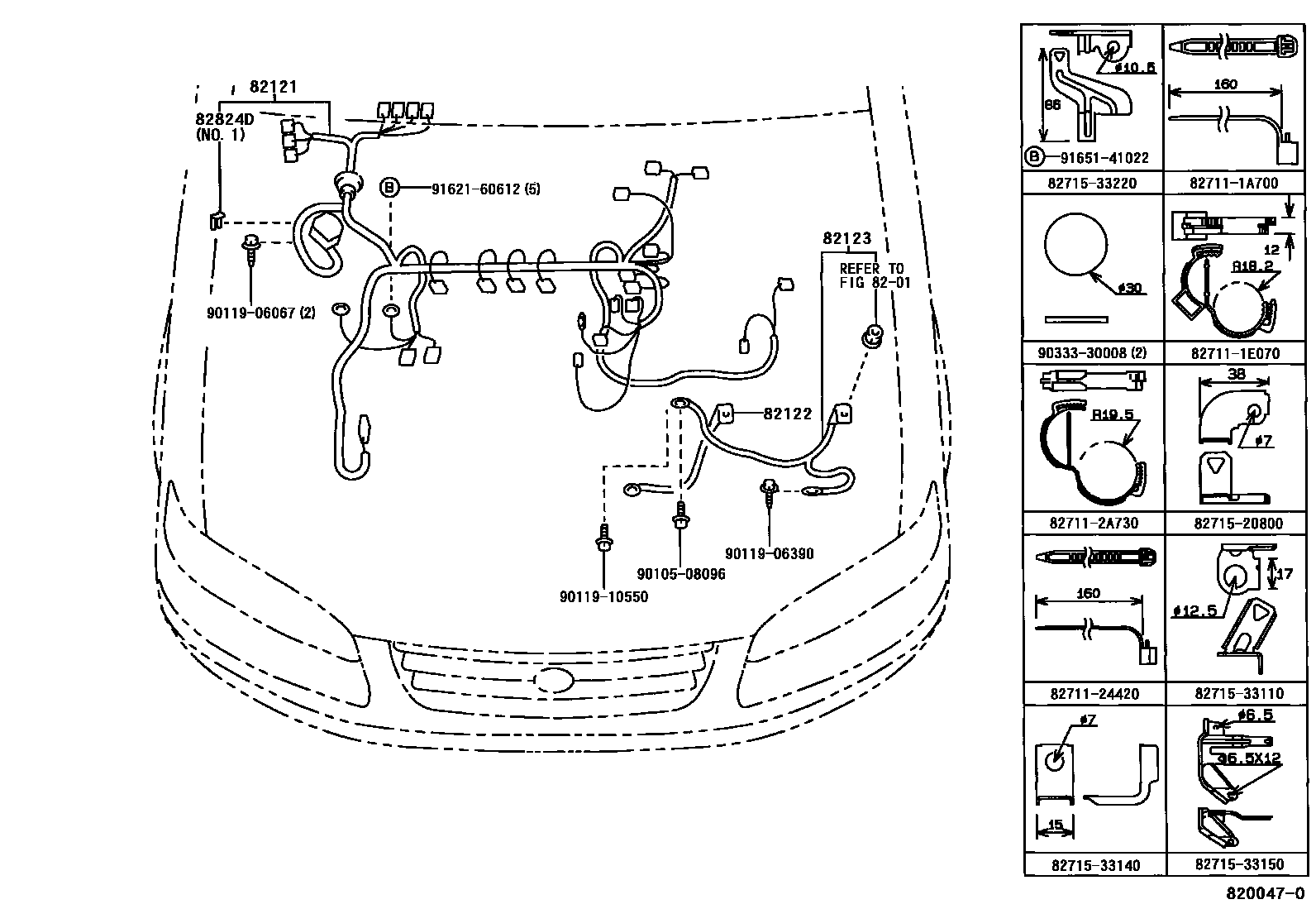 Toyota CAMRY 线束和卡夹 EPC diagram — 820047O
