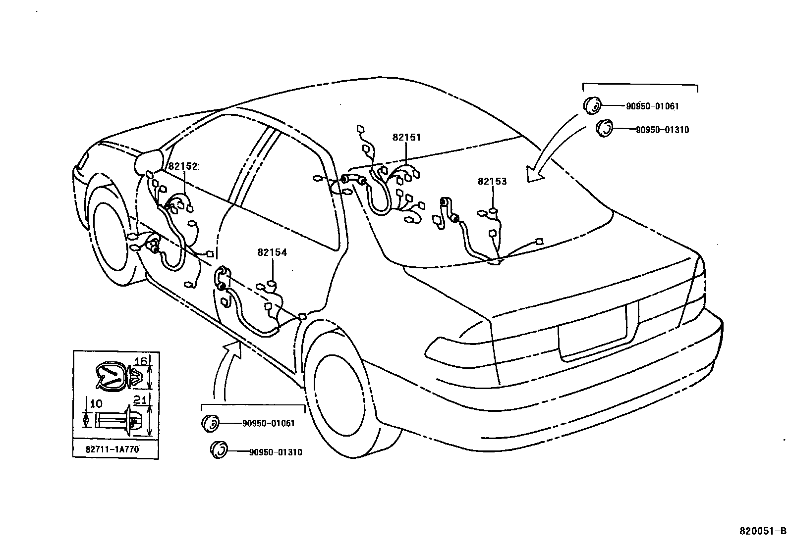 Toyota CAMRY 线束和卡夹 EPC diagram — 820051B