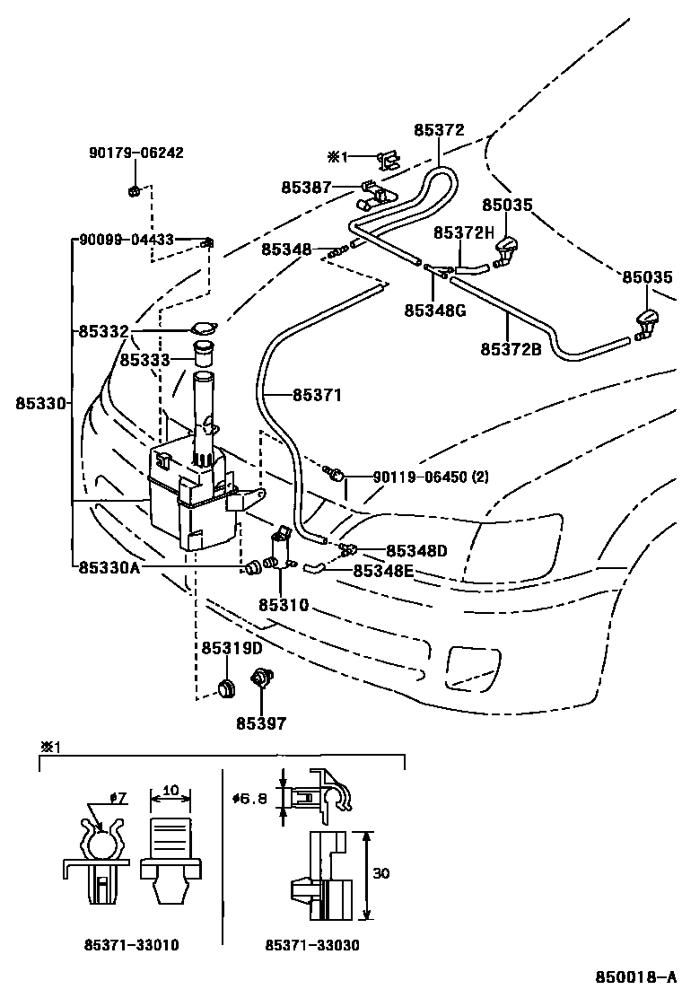 Toyota CAMRY 挡风玻璃清洗器 EPC diagram — 850018A