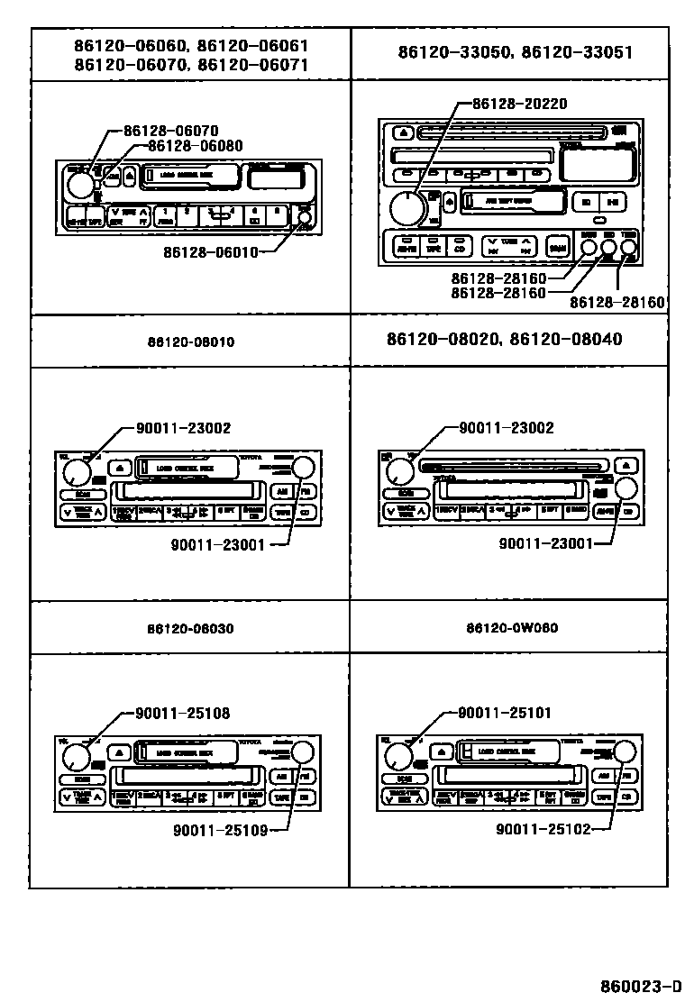 Toyota CAMRY 收音机、放大器和冷凝器 EPC diagram — 860023D
