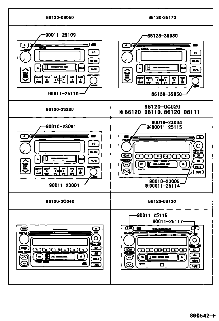 Toyota CAMRY 收音机、放大器和冷凝器 EPC diagram — 860542F