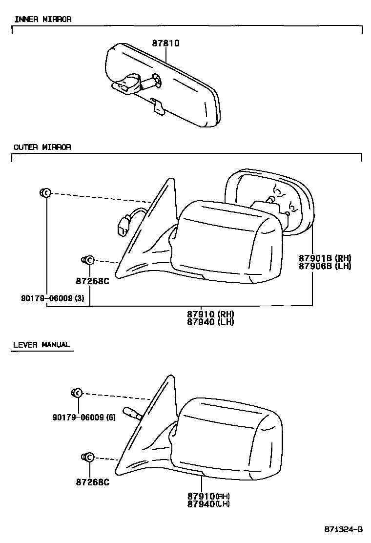 Toyota CAMRY 后视镜 EPC diagram — 871324B