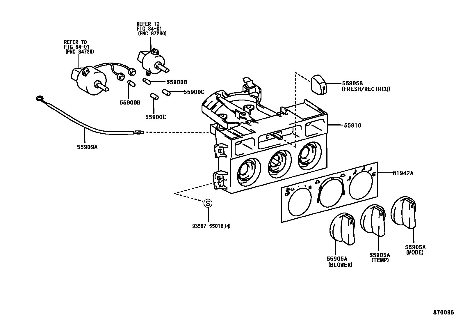 Toyota CAMRY 暖风和空调系统 - 控制器和风管 EPC diagram — 870096