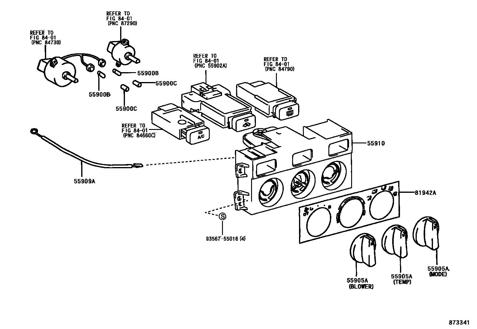 Toyota CAMRY 暖风和空调系统 - 控制器和风管 EPC diagram — 873341