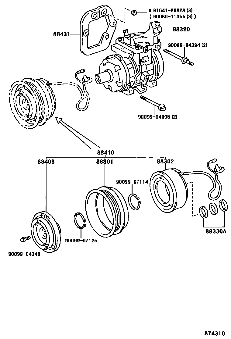 Toyota CAMRY Heating & Air Conditioning - Compressor EPC diagram — 874310