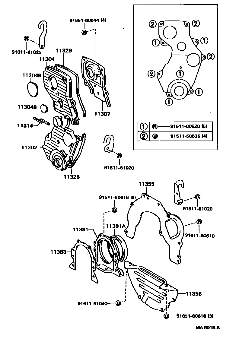 Toyota CAMRY Timing Gear Cover & Rear End Plate EPC diagram — MA9016B