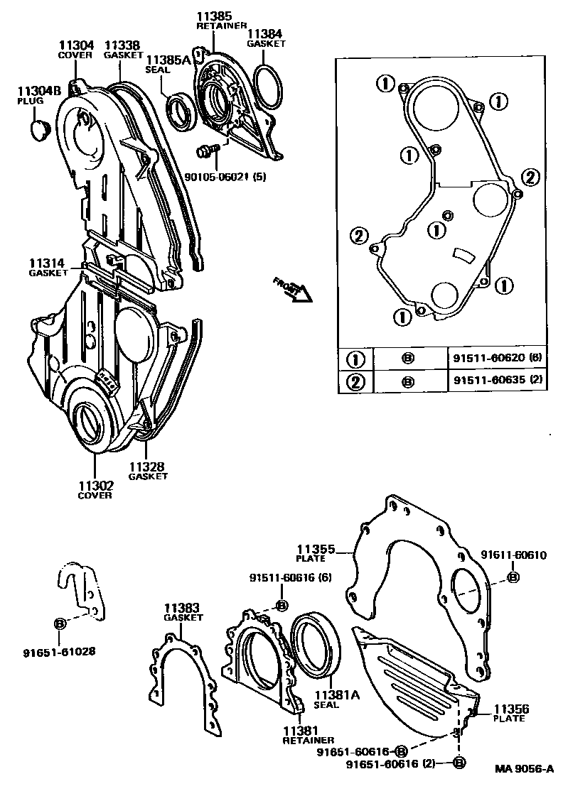 Toyota CAMRY Timing Gear Cover & Rear End Plate EPC diagram — MA9056A