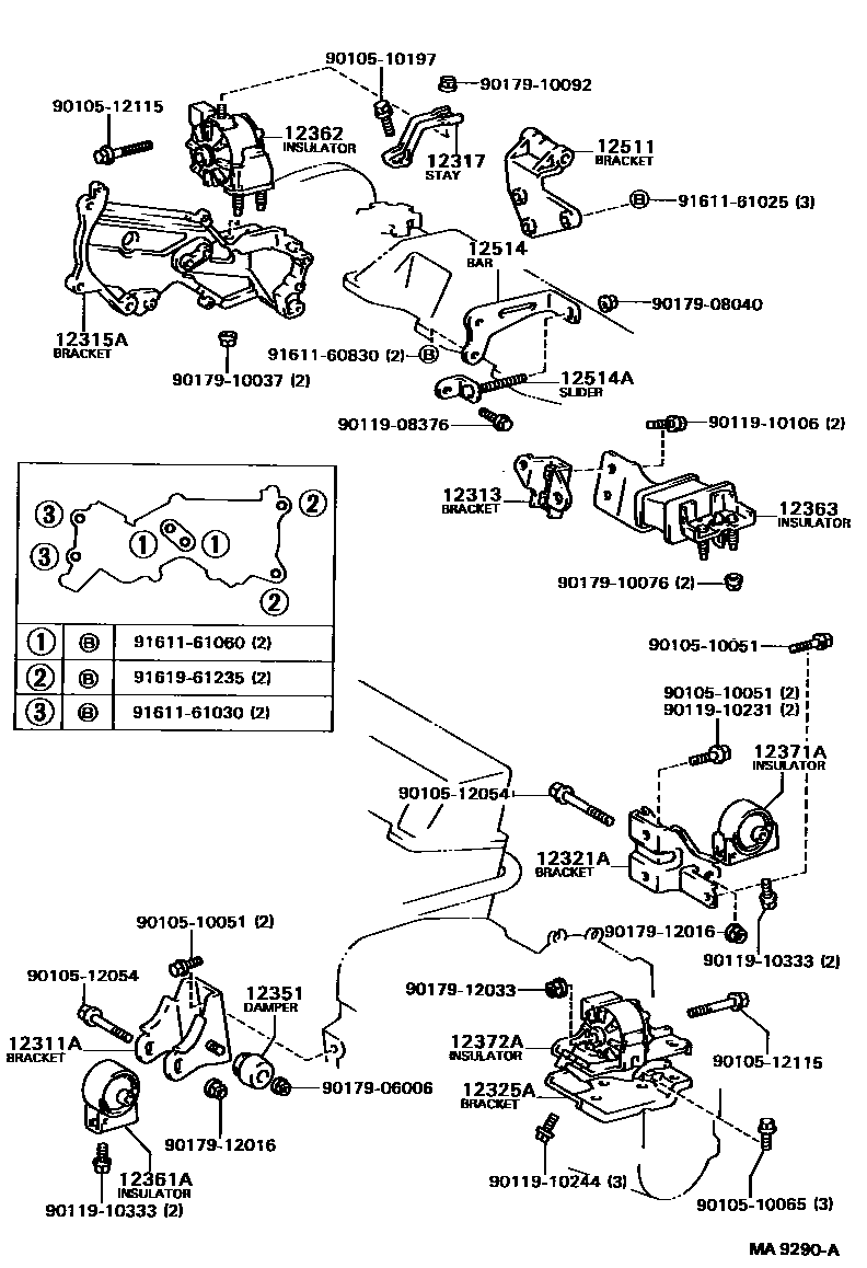 Toyota CAMRY Engine Mounting EPC diagram — MA9290A