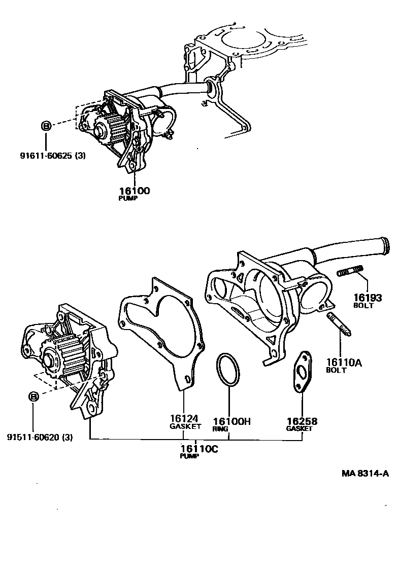 Toyota CAMRY Water Pump EPC diagram — MA8314A