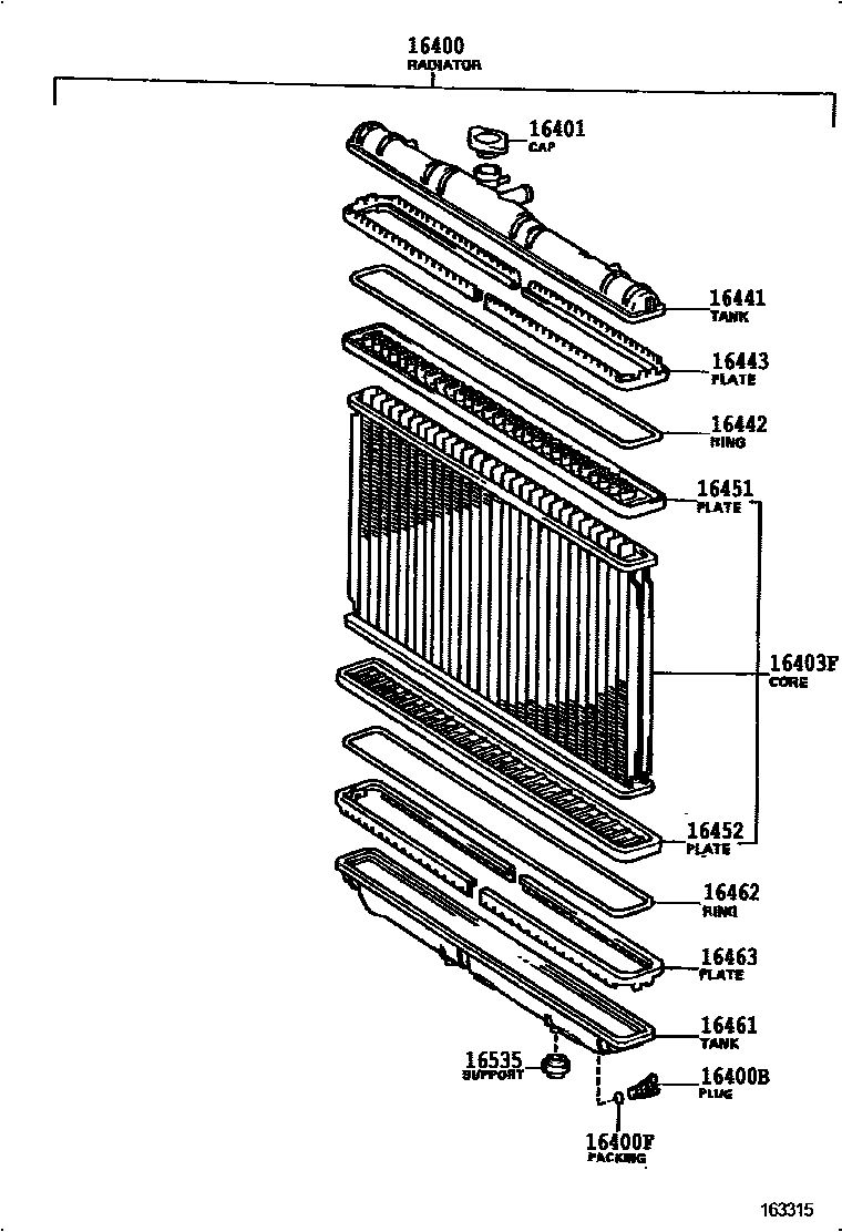 Toyota CAMRY RADIATOR & WATER OUTLET EPC diagram — 163315