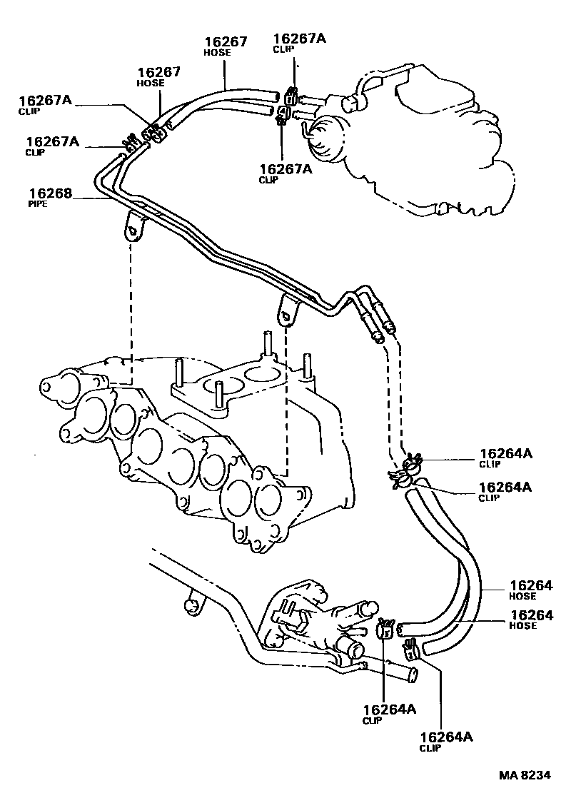 Toyota CAMRY RADIATOR & WATER OUTLET EPC diagram — MA8234