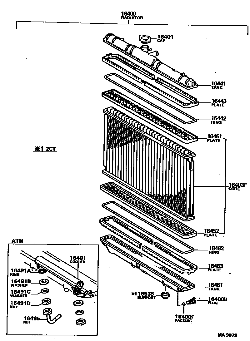 Toyota CAMRY RADIATOR & WATER OUTLET EPC diagram — MA9073
