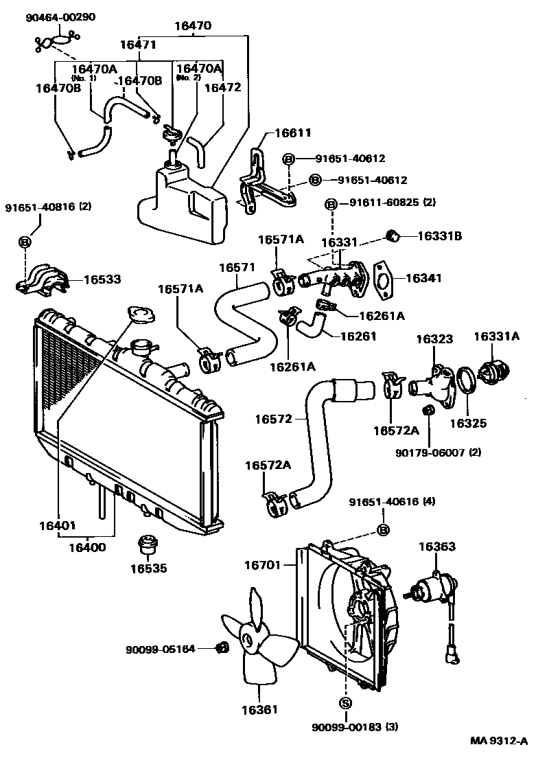 Toyota CAMRY RADIATOR & WATER OUTLET EPC diagram — MA9312A