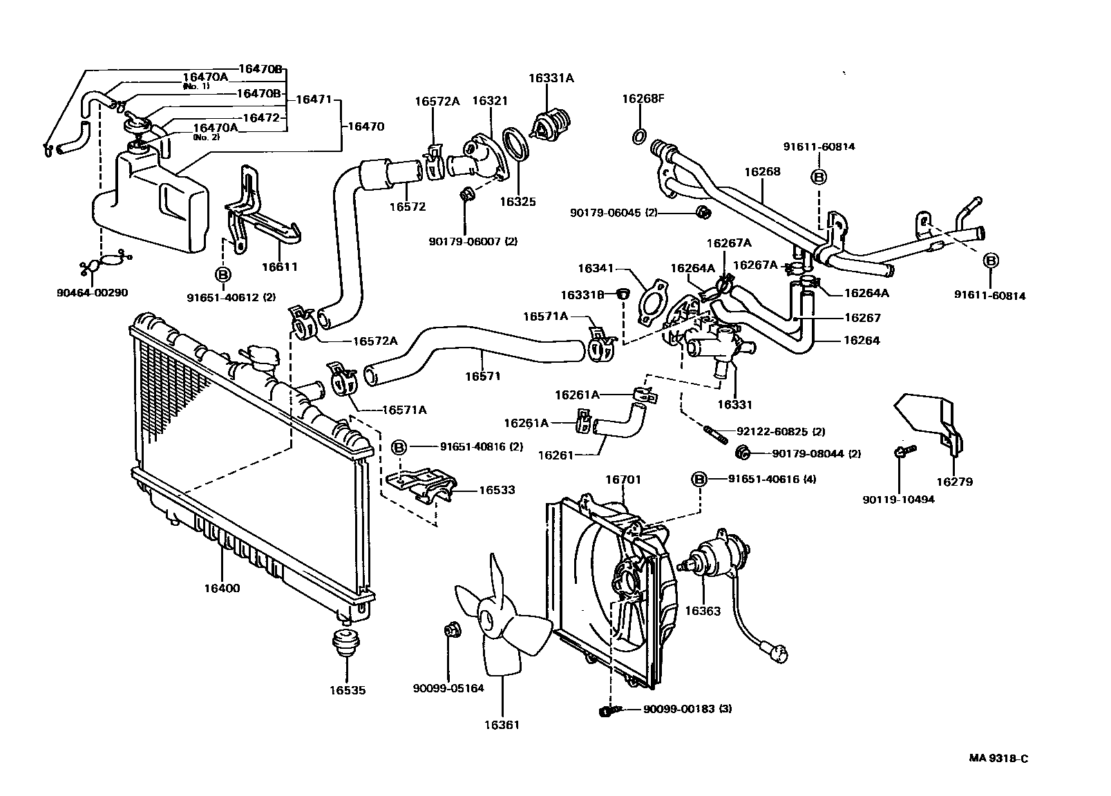 Toyota CAMRY RADIATOR & WATER OUTLET EPC diagram — MA9318C