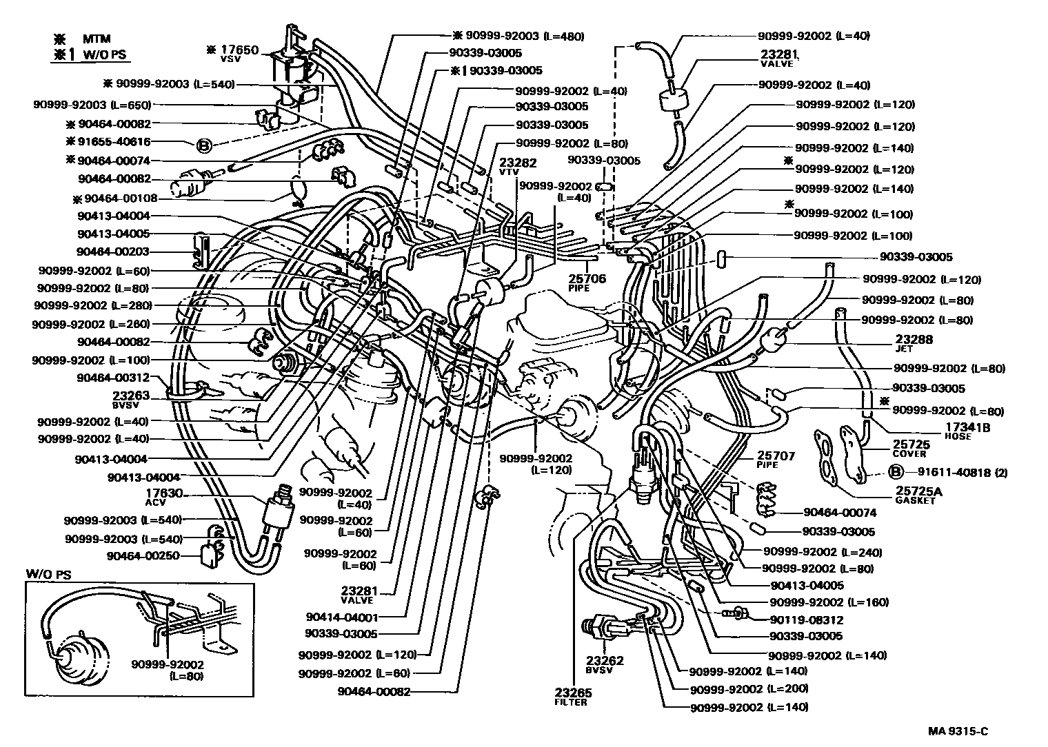 Toyota CAMRY vacuum tube EPC diagram — MA9315C