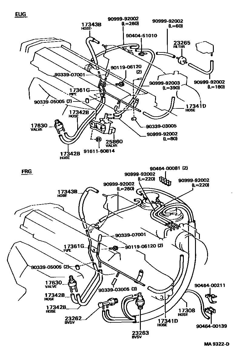 Toyota CAMRY vacuum tube EPC diagram — MA9322D