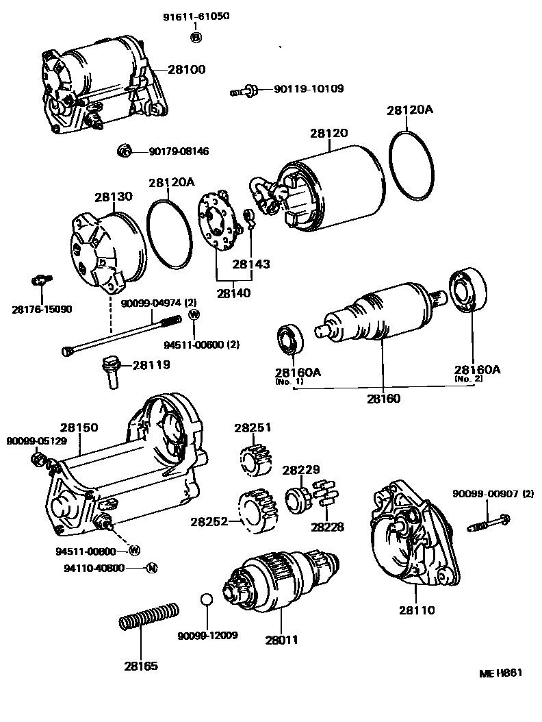 Toyota CAMRY 起动机 EPC diagram — MEH861