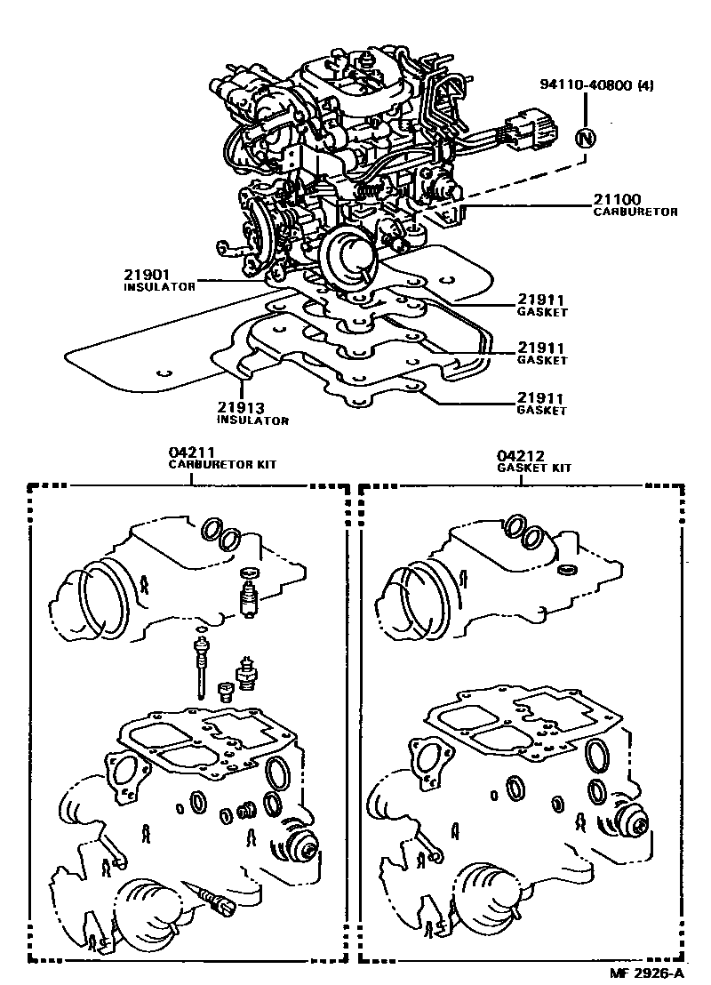Toyota CAMRY carburetor assembly EPC diagram — MF2926A