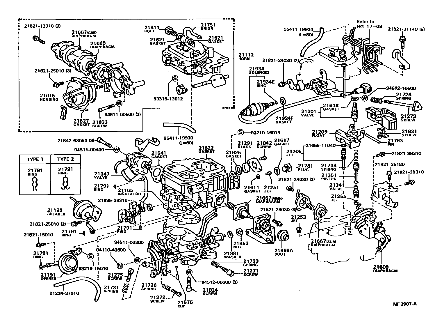 Toyota CAMRY 化油器 EPC diagram — MF3907A