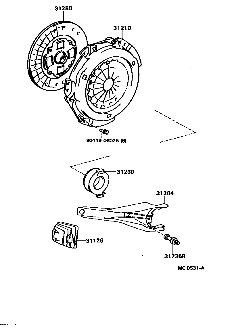 Toyota CAMRY 离合器和分离叉 EPC diagram — MCD531A