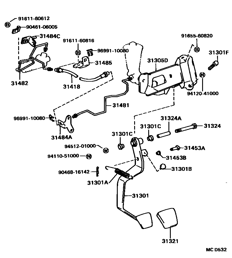Toyota CAMRY 离合器踏板和挠性软管 EPC diagram — MCD532