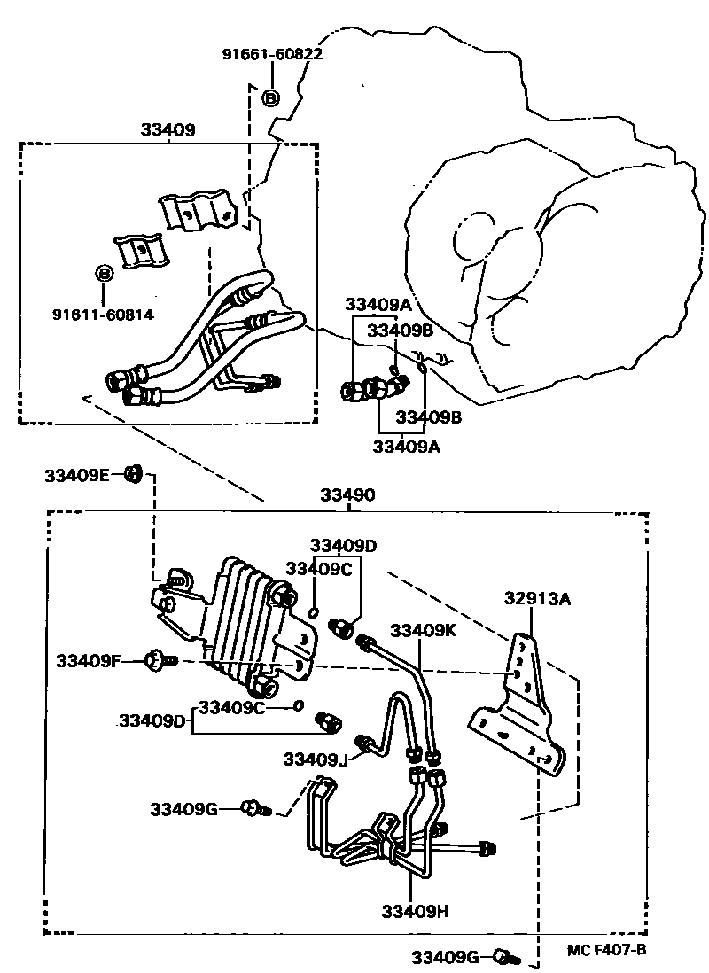 Toyota CAMRY 油泵、油冷却器和配管(MTM) EPC diagram — MCF407B