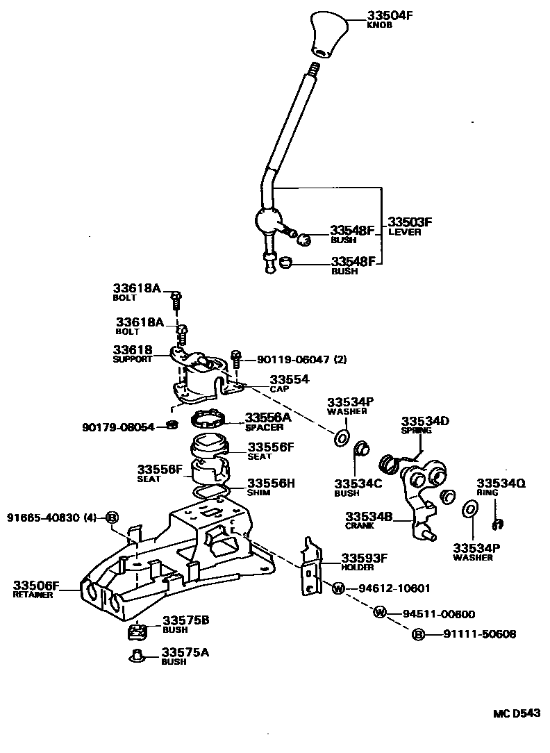 Toyota CAMRY Shift Lever & Retainer EPC diagram — MCD543
