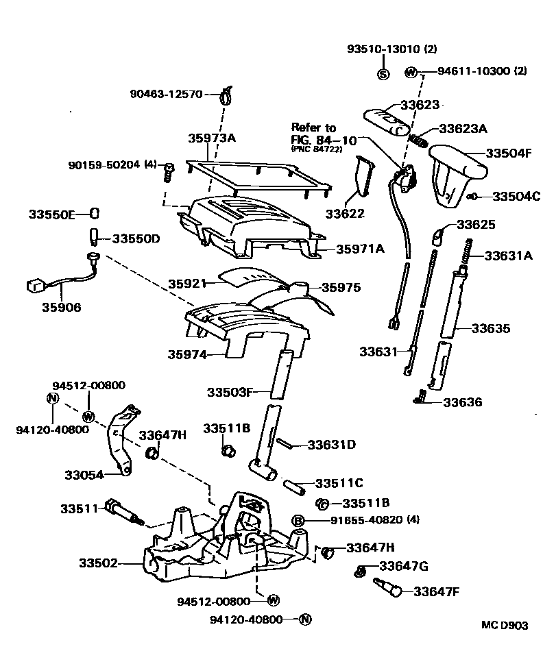 Toyota CAMRY Shift Lever & Retainer EPC diagram — MCD903