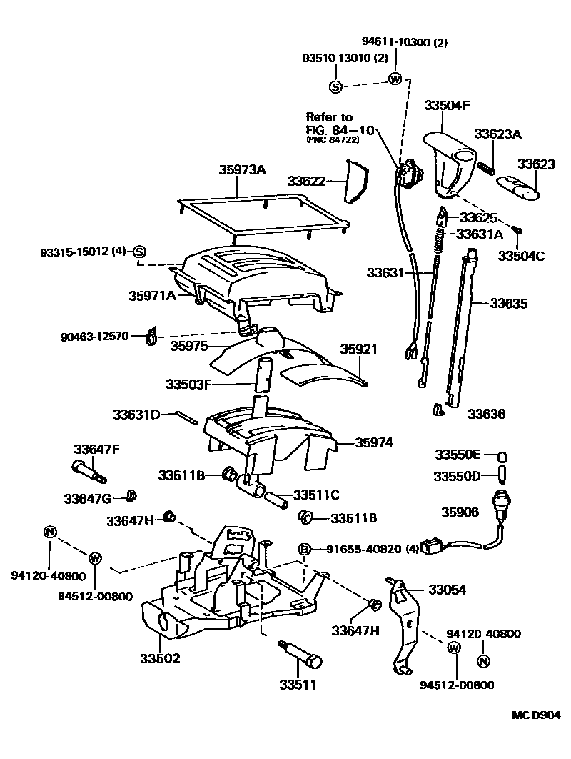 Toyota CAMRY Shift Lever & Retainer EPC diagram — MCD904