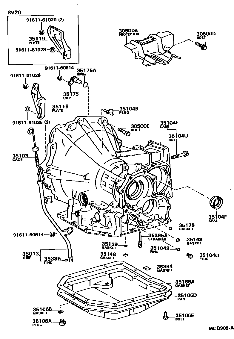 Toyota CAMRY 变速器壳和油底壳(ATM) EPC diagram — MCD905A