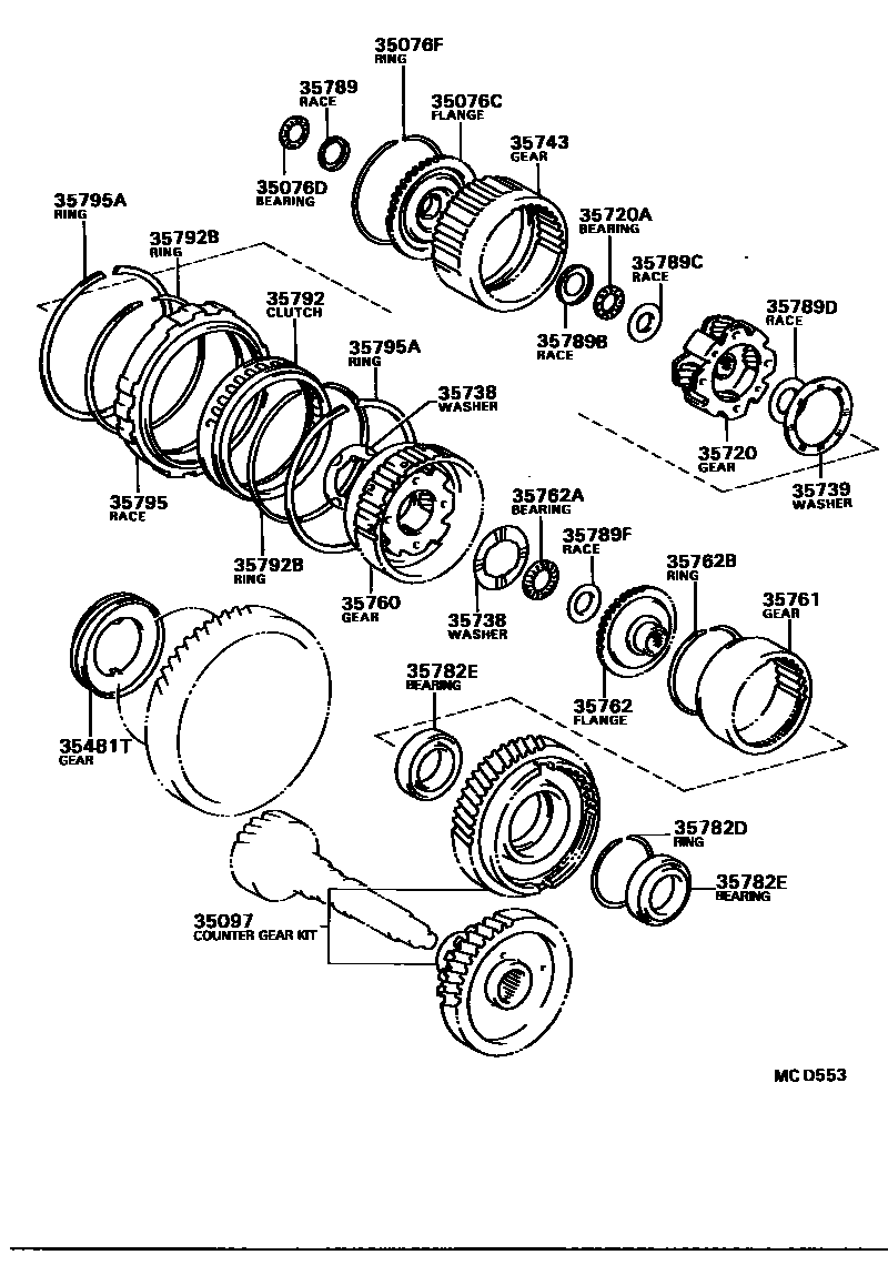 Toyota CAMRY 行星齿轮、倒档活塞和中间轴齿轮(ATM) EPC diagram — MCD553