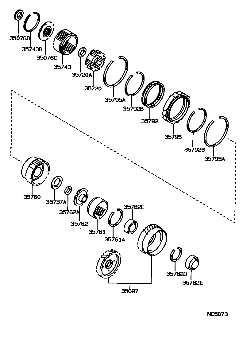 Toyota CAMRY 行星齿轮、倒档活塞和中间轴齿轮(ATM) EPC diagram — NC5073